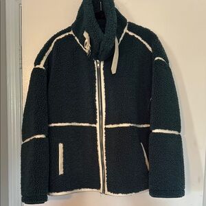 Elan Green and White Teddy Jacket with Stand-Up Collar
